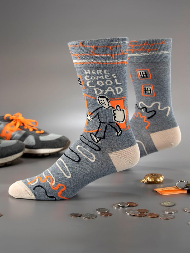 Blue Q Menâ€™s Funny Novelty Crazy Crew Socks with Sayings, Fun Dress Socks for Men, Silly Gift for Dad, Husband or Guys, Funky Unique Design Full of Personality - Here Comes Cool Dad, Shoe Size 7-12 - Image 5
